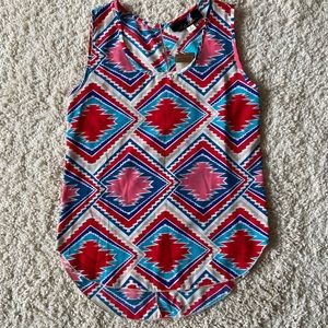 Blue Rain Red and Blue Geometric Sleeveless Top